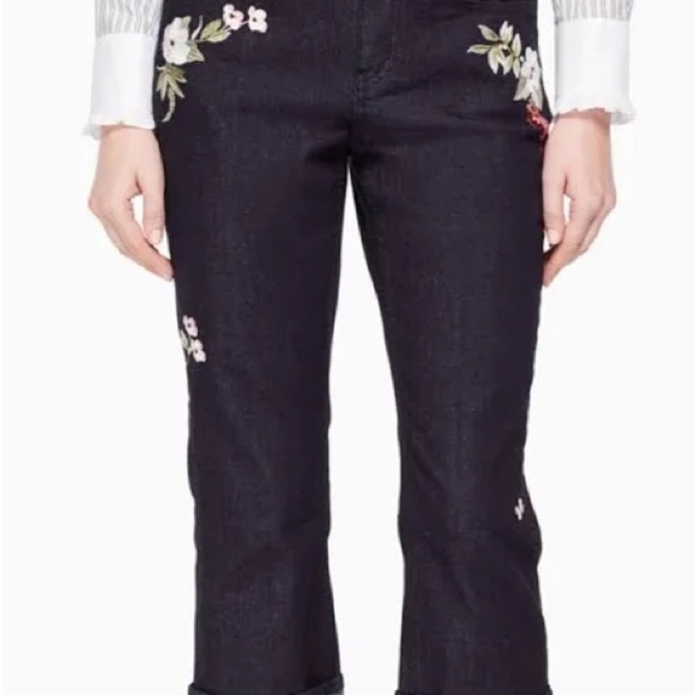 NWOT kate spade dark Denim Jeans with Floral Embroidery